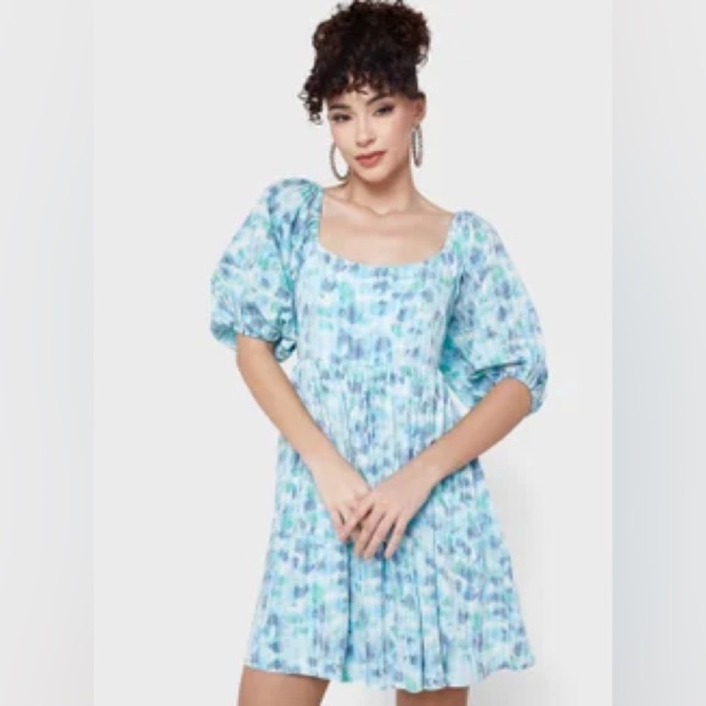 BCBGGeneration scoopneck puff sleeve mini dress